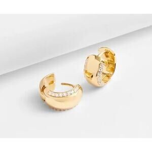 Madewell Demi-Fine Pronged Crystal Pave Huggie Hoop Earrings NWT